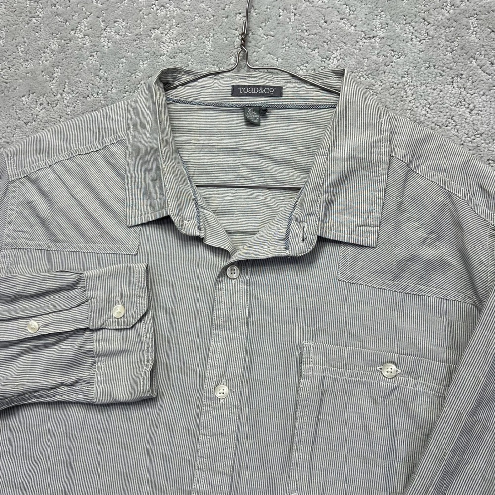 Toad & Co Shirt Mens XL Gray White Striped M's Trace Long Sleeve Button Down
